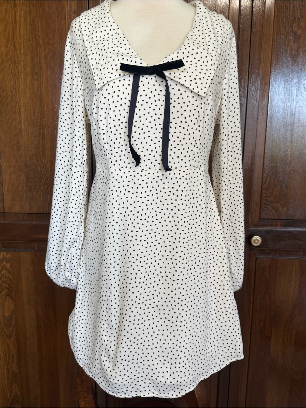 Old Navy Dark Academia Polka Dot Fit & Flare Crepe Peter Pan Mini Collar Dress S